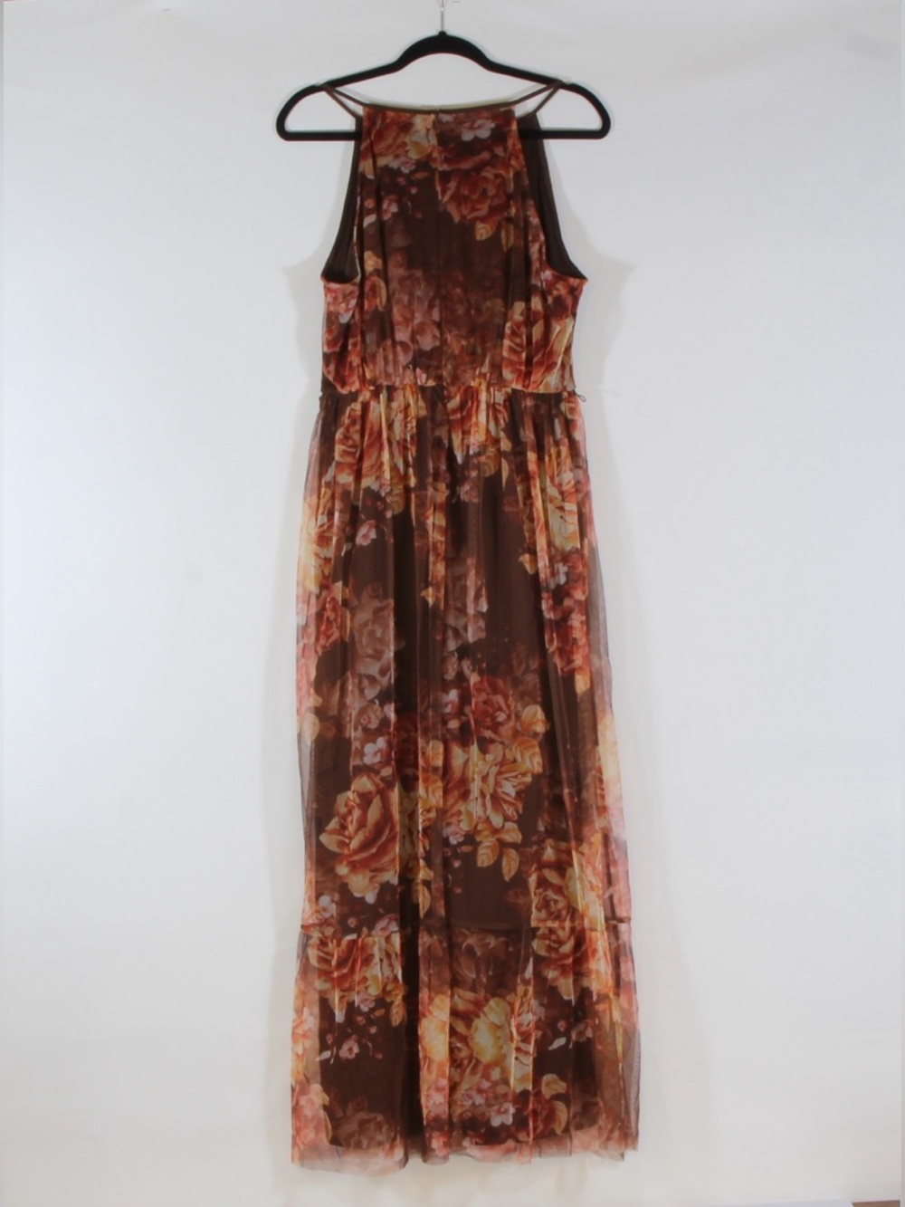 Candalite Floral Brown Sleeveless Maxi Dress with Ruffled Skirt NWOT - Picture 12 of 12